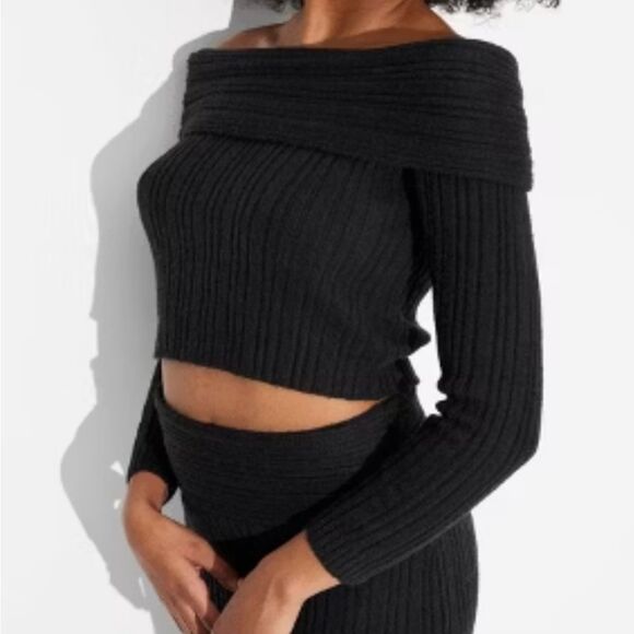 Wild Fable Black Off-the-Shoulder Sweater Ribbed Knit. Whimsigoth. Dark Summer. - Picture 1 of 12